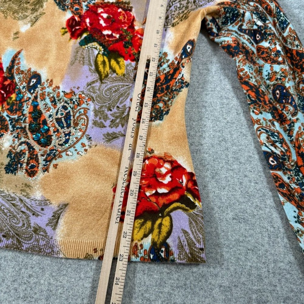 Vintage Y2K Newport News‎ Womens Top Sweater Medium Floral Scoop Neck Sequin - Picture 5 of 14